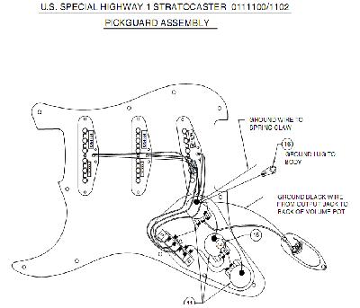 cablage complet de l'électronique d'une stratocaster à 3 micros simple bobinage