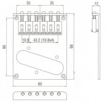 dimension chevalet Telecaster moderne à 6 pontet